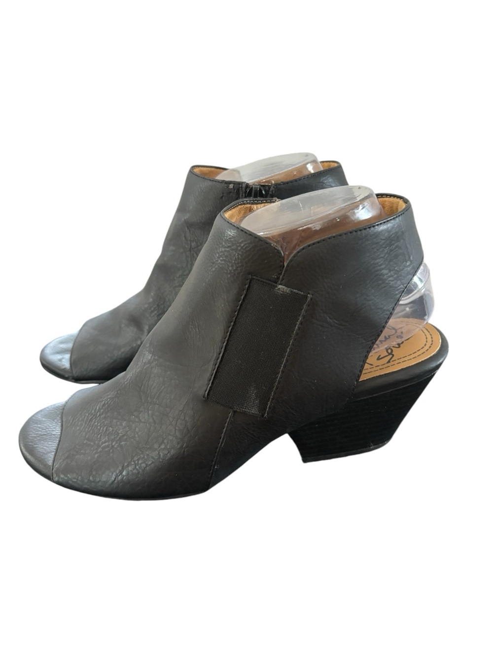 Natural Soul Daya Black Open Toe Booties Vegan Leather Block Heel Size 8.5 Black
